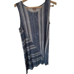 Chico's Jazarray Striped Scoop Neck Asymmetrical Hem Women's Midi Dress Size L